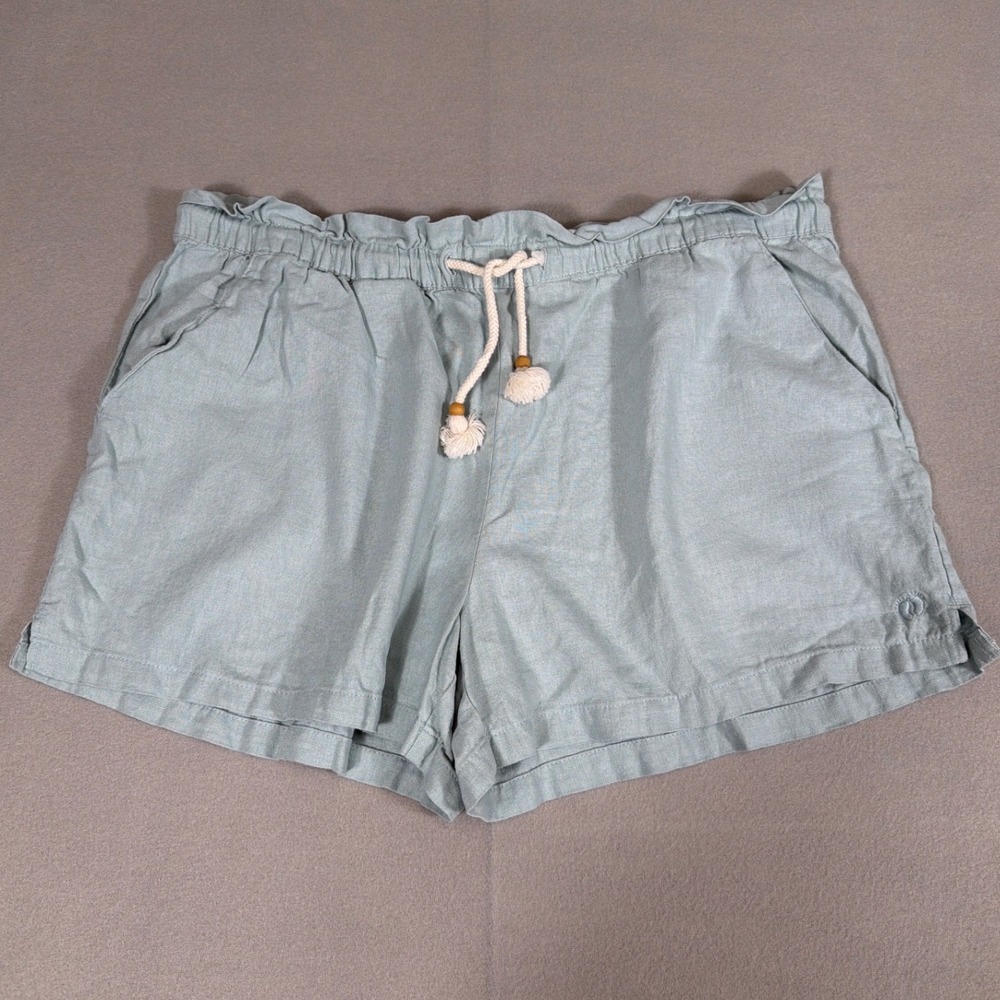 Hang Ten Womens XL Light Blue Linen Blend Paperbag Waist Drawstring Shorts